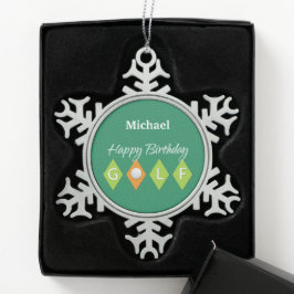 Golf Birthday Green Diamond Shapes Tin Sneeuwvlok Ornament