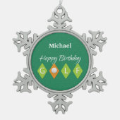 Golf Birthday Green Diamond Shapes Tin Sneeuwvlok Ornament (Voorkant)