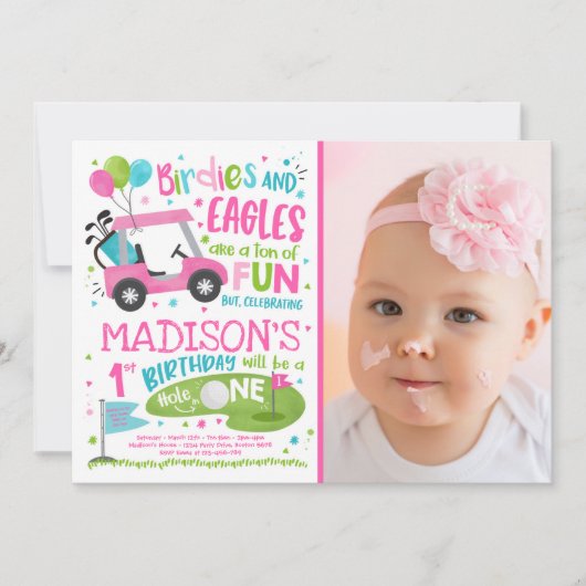 Golf Birthday Hole in één Golf 1st Birthday party Kaart (Voorkant)