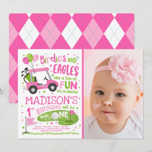 Golf Birthday Hole in één Golf 1ste verjaardag Kaart (Voorkant / Achterkant)