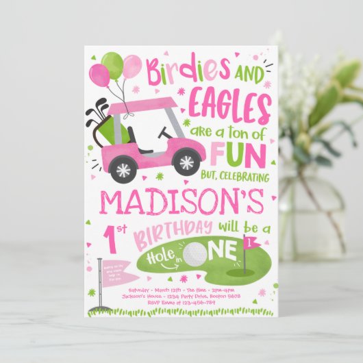 Golf Birthday Hole in één Golf 1ste verjaardag Kaart (Staand voorkant)