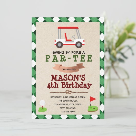 Golf Birthday Invitation Kaart (Staand voorkant)
