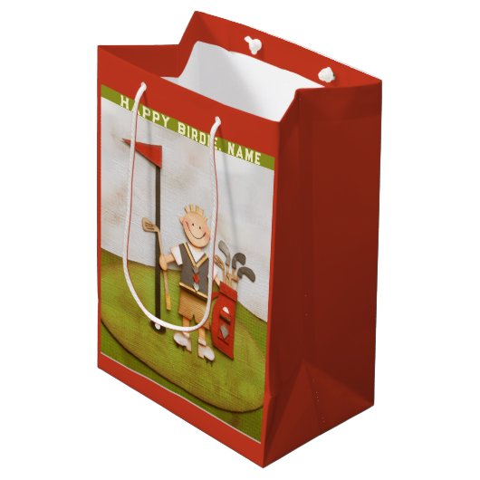 Golf Birthday Medium Cadeauzakje (Voorkant Gekanteld)