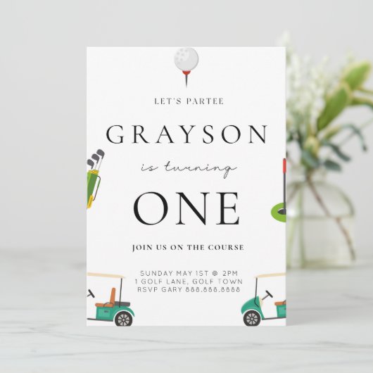 Golf Birthday Par T-shirt Invitation Kaart (Staand voorkant)