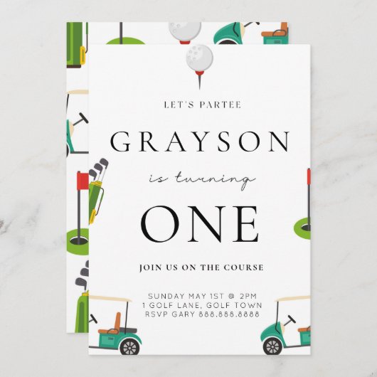 Golf Birthday Par T-shirt Invitation Kaart (Voorkant / Achterkant)