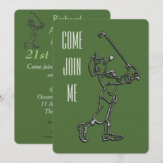 Golf Birthday Party Invitation Kaart (Voorkant / Achterkant)