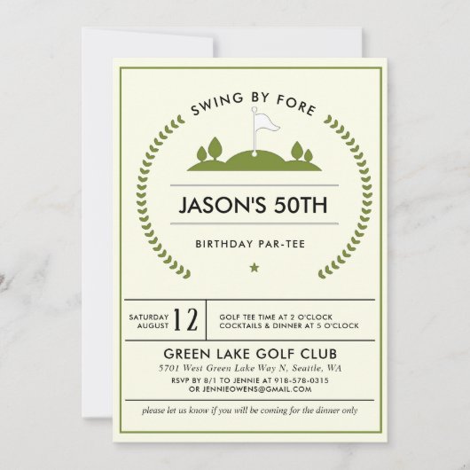 Golf Birthday Party Invitation Kaart (Voorkant)