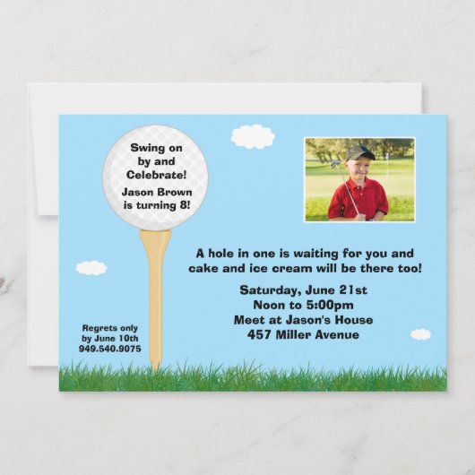Golf Birthday Party Invitation Kaart (Voorkant)