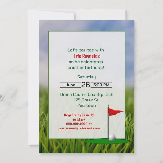 Golf Birthday Party Invitation Kaart (Achterkant)