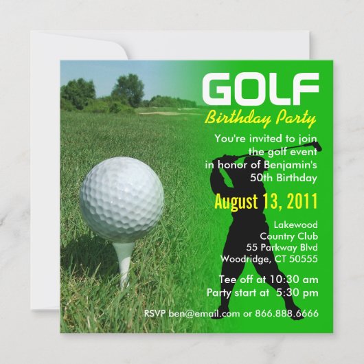 Golf Birthday Party Invitation Kaart (Voorkant)