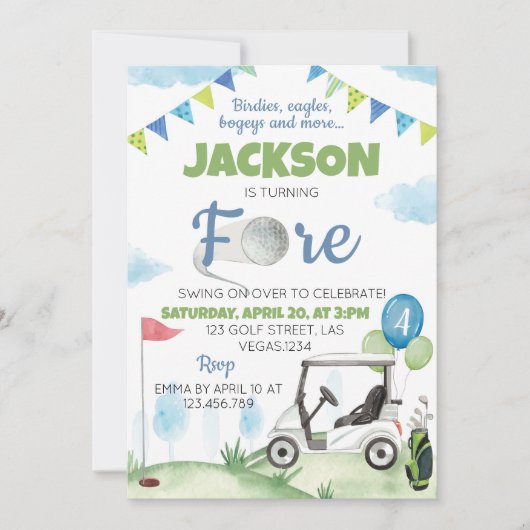 Golf Birthday Party Invitation Kaart (Voorkant)