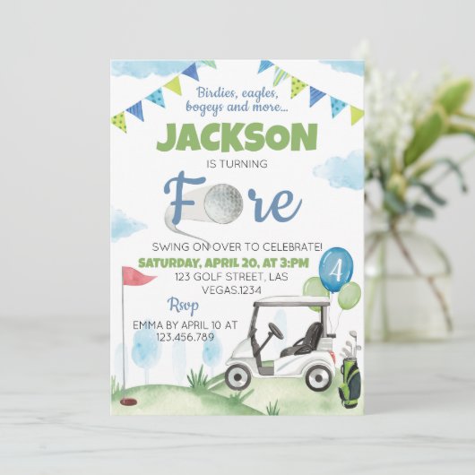 Golf Birthday Party Invitation Kaart (Staand voorkant)
