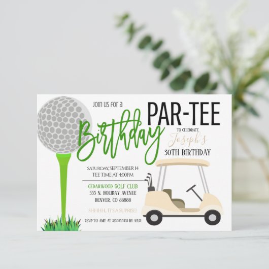 Golf Birthday Party Invitation Kaart (Staand voorkant)