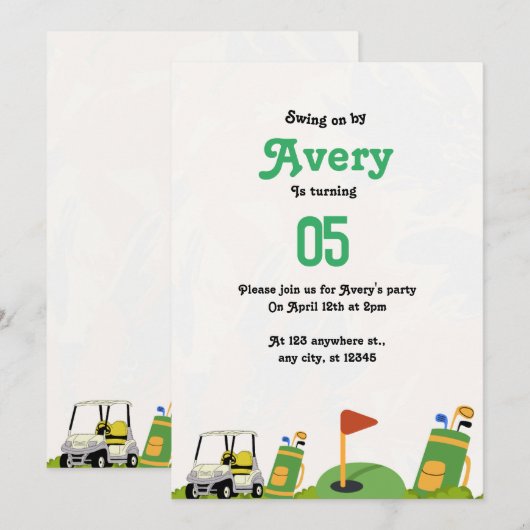 Golf Birthday Party Kaart (Voorkant / Achterkant)