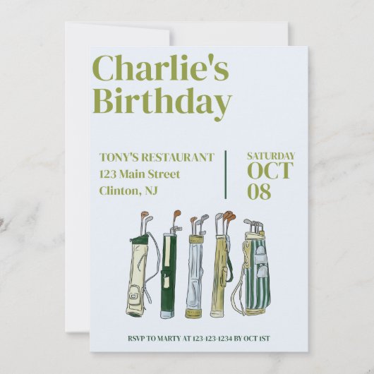 Golf Birthday Party Kaart (Voorkant)