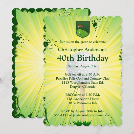 Golf Birthday-uitnodiging. Kaart (Voorkant / Achterkant)