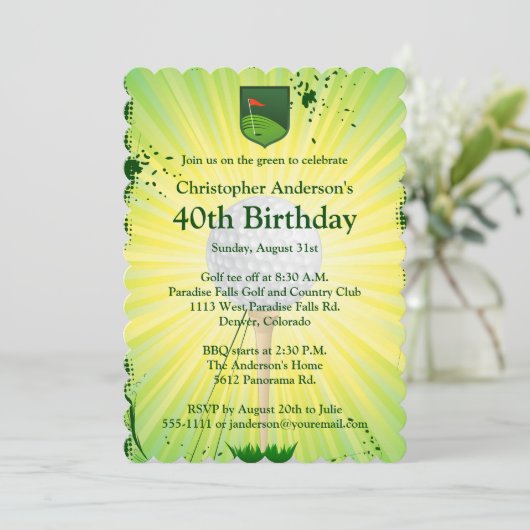 Golf Birthday-uitnodiging. Kaart (Staand voorkant)