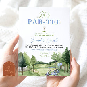 Golf Blauwe Jongen Baby Shower Par-Tee Uitnodiging