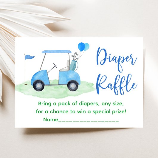 Golf Blue Boy Baby shower Luier Raffle Informatiekaartje