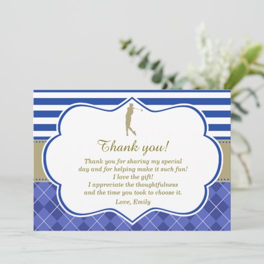 Golf Blue Gold Hartelijk dank! Bedankkaart (Staand voorkant)