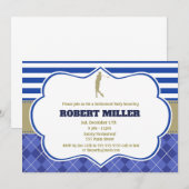 Golf Blue Gold Uitnodiging voor een pensioenfeest (Voorkant / Achterkant)