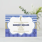 Golf Blue Gold Uitnodiging voor volwassen verjaard (Staand voorkant)