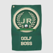 Golf Boss Heraldry Emblem Custom Name Ivory Green Golfhanddoek (Voorkant)