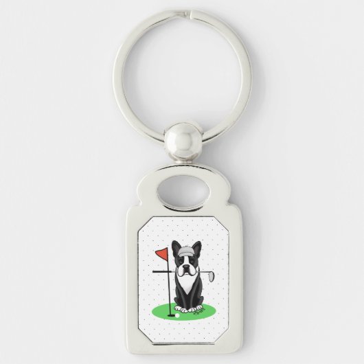 Golf Boston Terrier Dog (zwart) Cute Sleutelhanger (Voorkant)