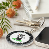 Golf Boston Terrier Dog (zwart) Cute Sleutelhanger (Voorkant Rechts)