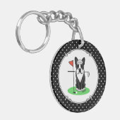 Golf Boston Terrier Dog (zwart) Cute Sleutelhanger (Voorkant Links)