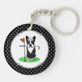 Golf Boston Terrier Dog (zwart) Cute Sleutelhanger (Achterkant)