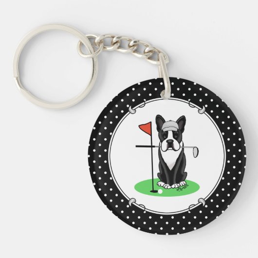 Golf Boston Terrier Dog (zwart) Cute Sleutelhanger (Voorkant)