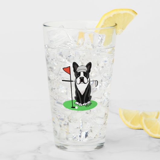 Golf Boston Terrier (zwarte hond) Cute Dog Glas (Achterkant ijs)