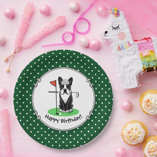 Golf Boston Terrier (zwarte hond) Cute Dog Papieren Bordje (Feest)