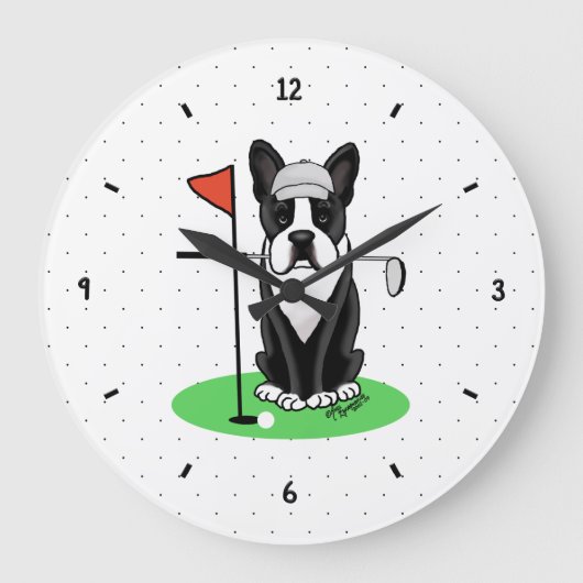 Golf Boston Terrier (zwarte hond) Grote Klok (Voorkant)