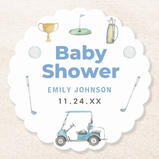 Golf Boy Baby shower Kartonnen Onderzetters (Voorkant)