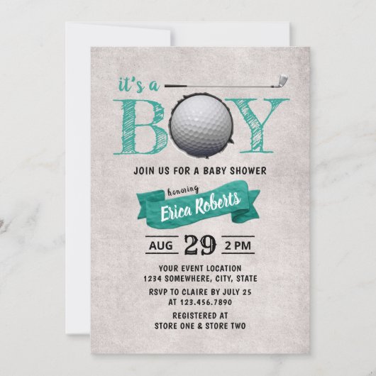 Golf Boy Baby shower Sport Thema Blauwgroen Kaart (Voorkant)
