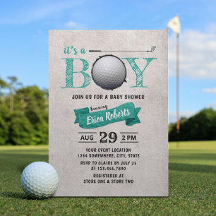 Golf Boy Baby shower Sport Thema Blauwgroen Kaart