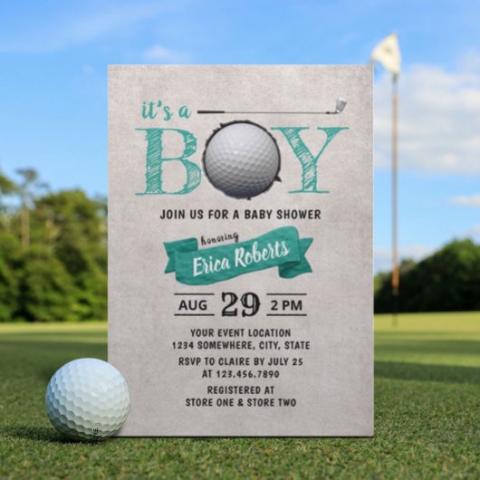 Golf Boy Baby shower Sport Thema Blauwgroen Kaart
