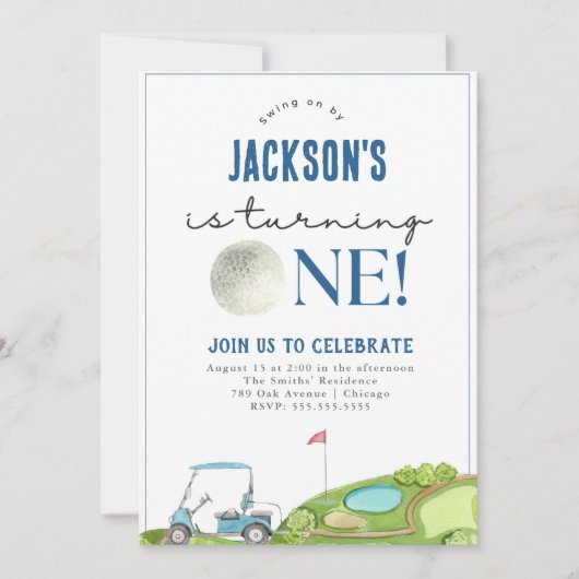 Golf Boy Eerste Verjaardag Uitnodiging (Voorkant)