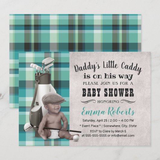 Golf Boy Future Golfer Caddy Black Baby shower Kaart (Voorkant / Achterkant)