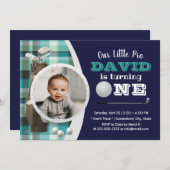 Golf Boy Future Golfer Navy Foto 1st Birthday Kaart (Voorkant / Achterkant)