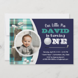 Golf Boy Future Golfer Navy Foto 1st Birthday Kaart