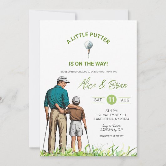 Golf Boy Little Putter is on the way Baby Shower  Kaart (Voorkant)