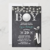 Golf Boy Rustic Chalkboard Baby shower Kaart (Voorkant)