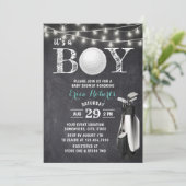 Golf Boy Rustic Chalkboard Baby shower Kaart (Staand voorkant)