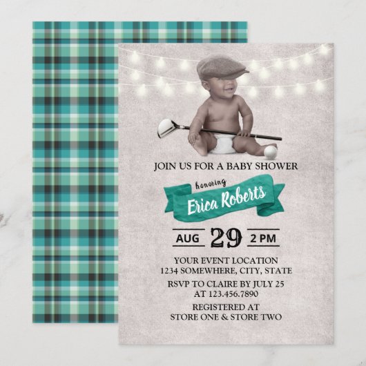  Golf Boy Sport Black Baby shower Kaart (Voorkant / Achterkant)