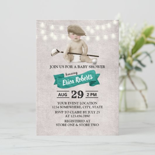  Golf Boy Sport Theme Baby shower Kaart (Staand voorkant)