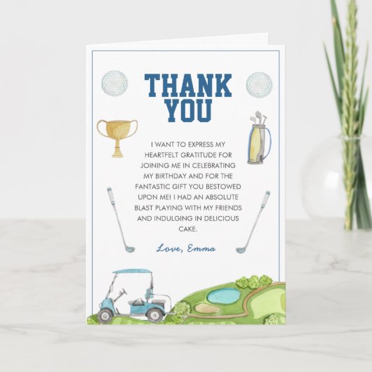 Golf Boy Verjaardagsfeest Bedankkaart (Voorkant)