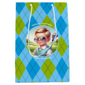 Golf Boy Verjaardagsfeestje Argyle Medium Cadeauzakje (Voorkant)